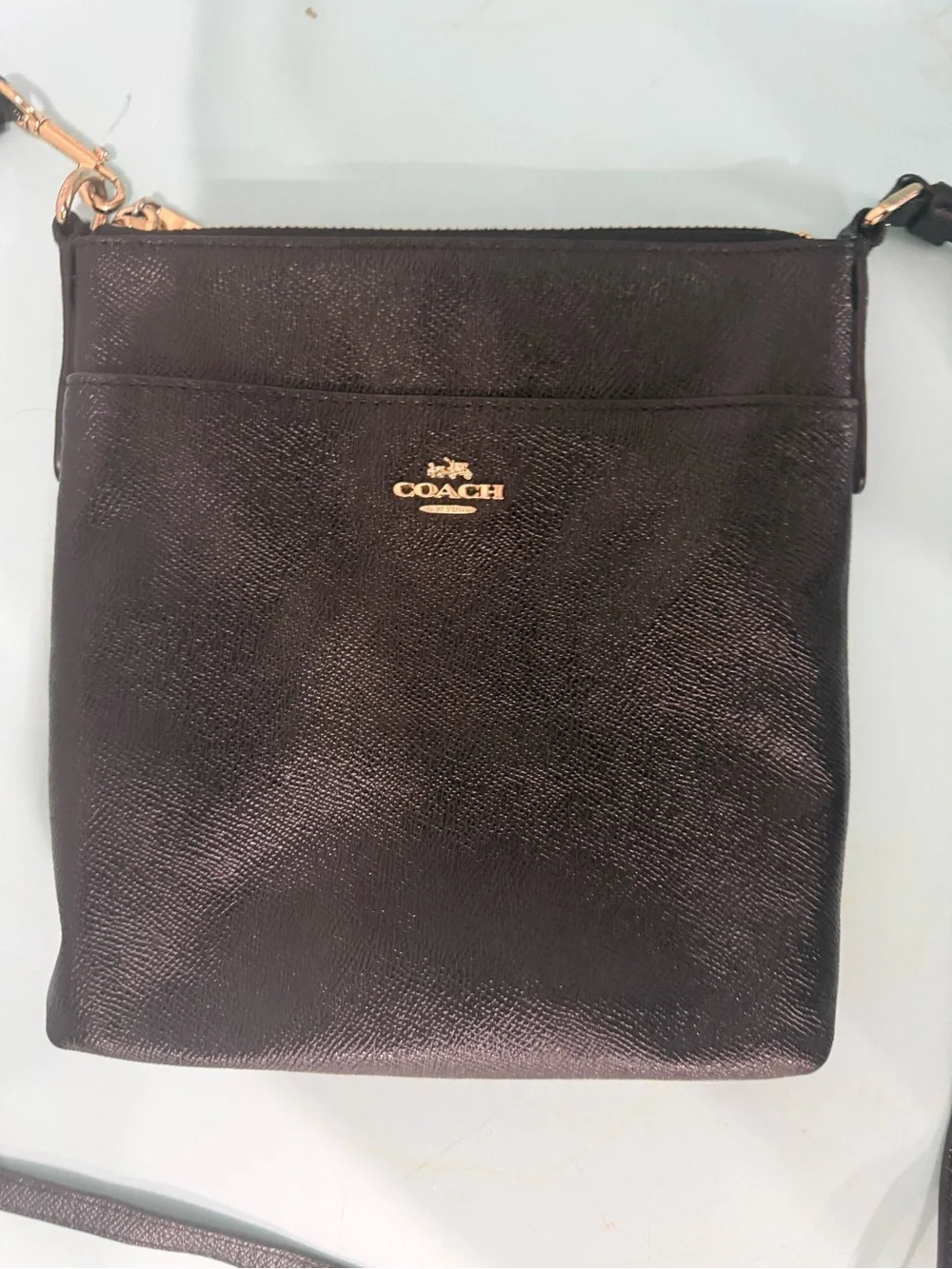 Coach Black Leather Crossbody with Gold Logo